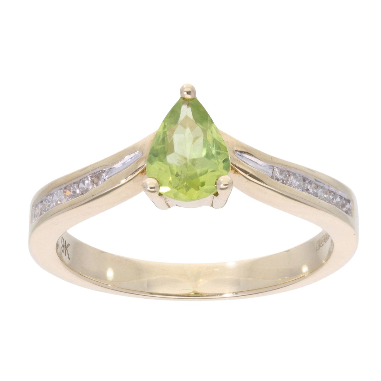 9ct Yellow Gold Created Peridot And Diamond Stone Set Ring