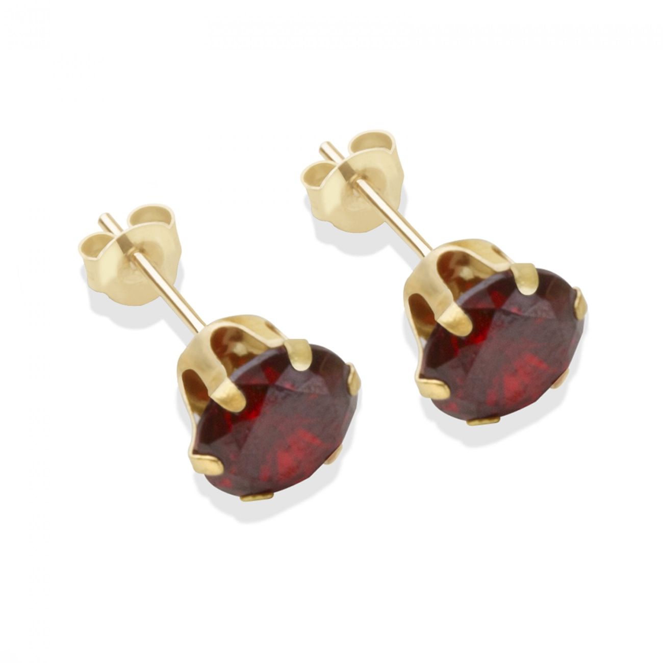 9ct yellow gold 7mm garnet CZ stud Earrings