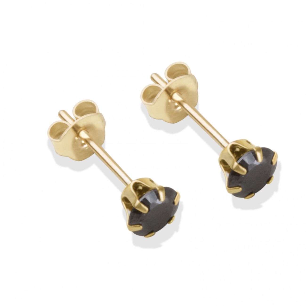 9ct yellow gold 4mm black CZ stud Earrings