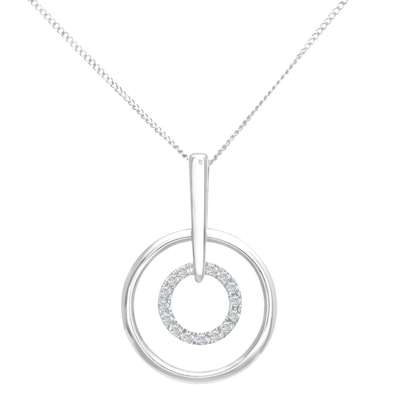 9ct White Gold Diamond Circle Pendant Necklace