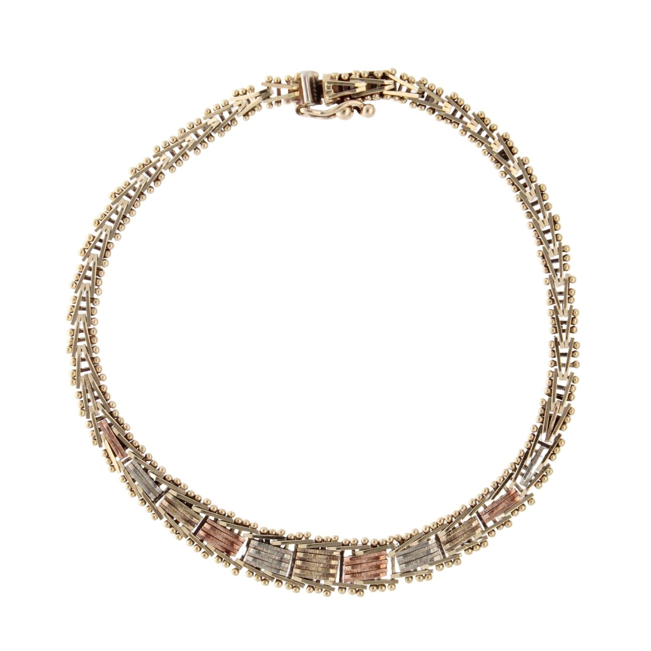 9ct Yellow White And Rose Gold Fancy Bracelet 7.5"