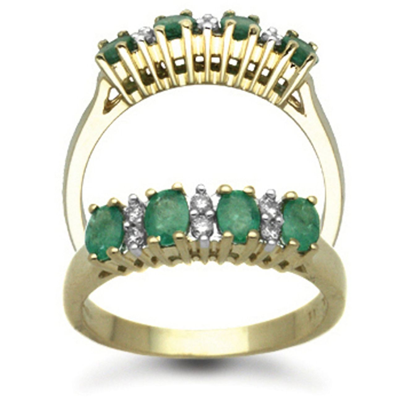 9 Carat Yellow Gold Diamond 0.12pts & Emerald Ring