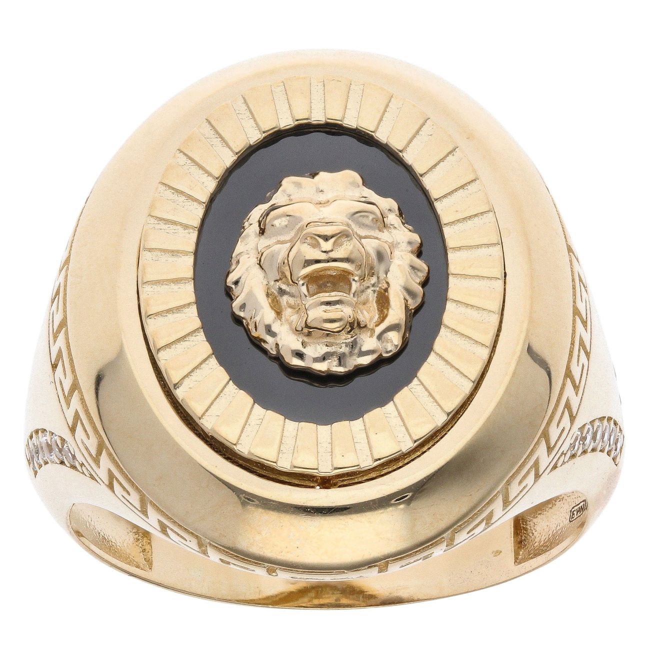 14ct Yellow Gold Lion Greek Key Signet Ring