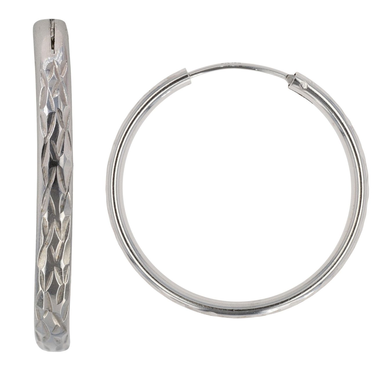 Silver Diamond Cut Hoop Earrings by Icesia