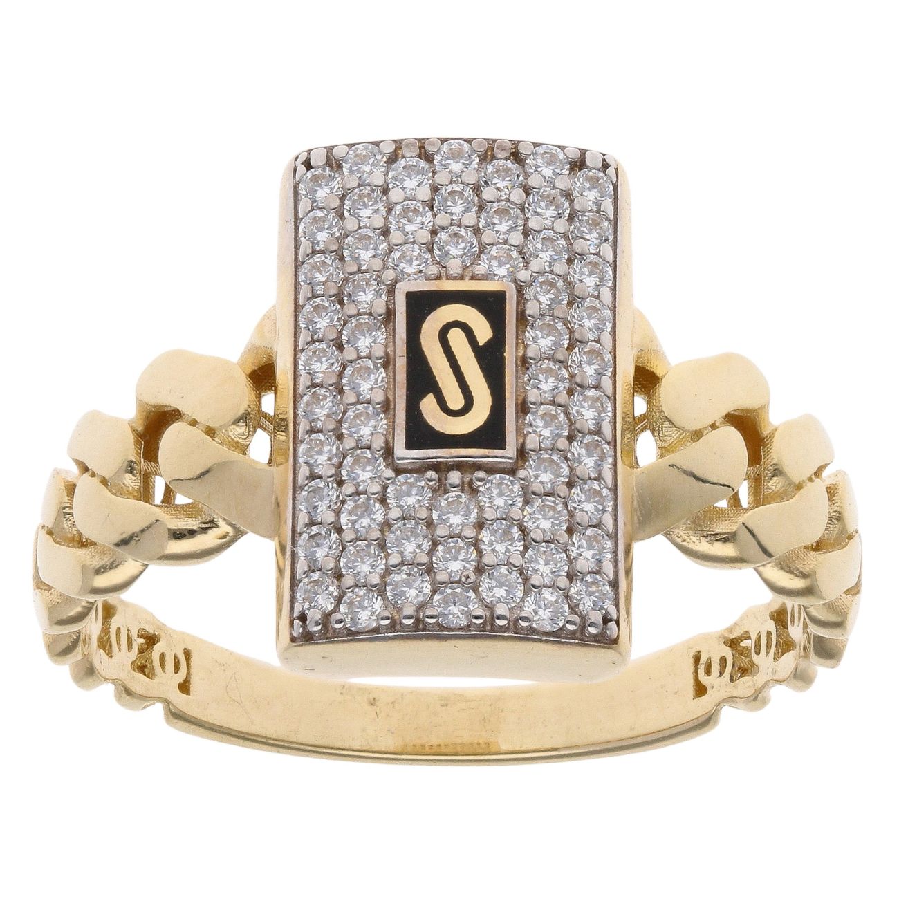 14ct Yellow Gold Monaco Classic Cubic Zirconia Pave Signet Ring