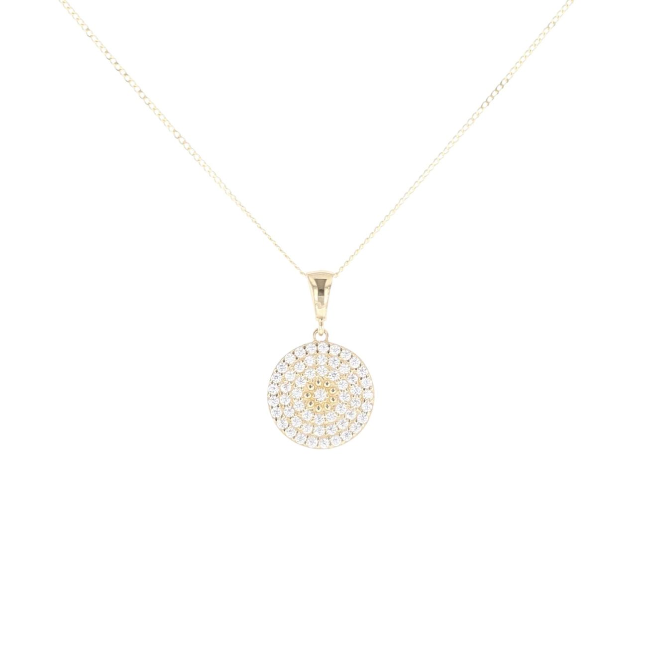 9ct Yellow Gold Cubic Zirconia Disc Pendant And Chain 18"