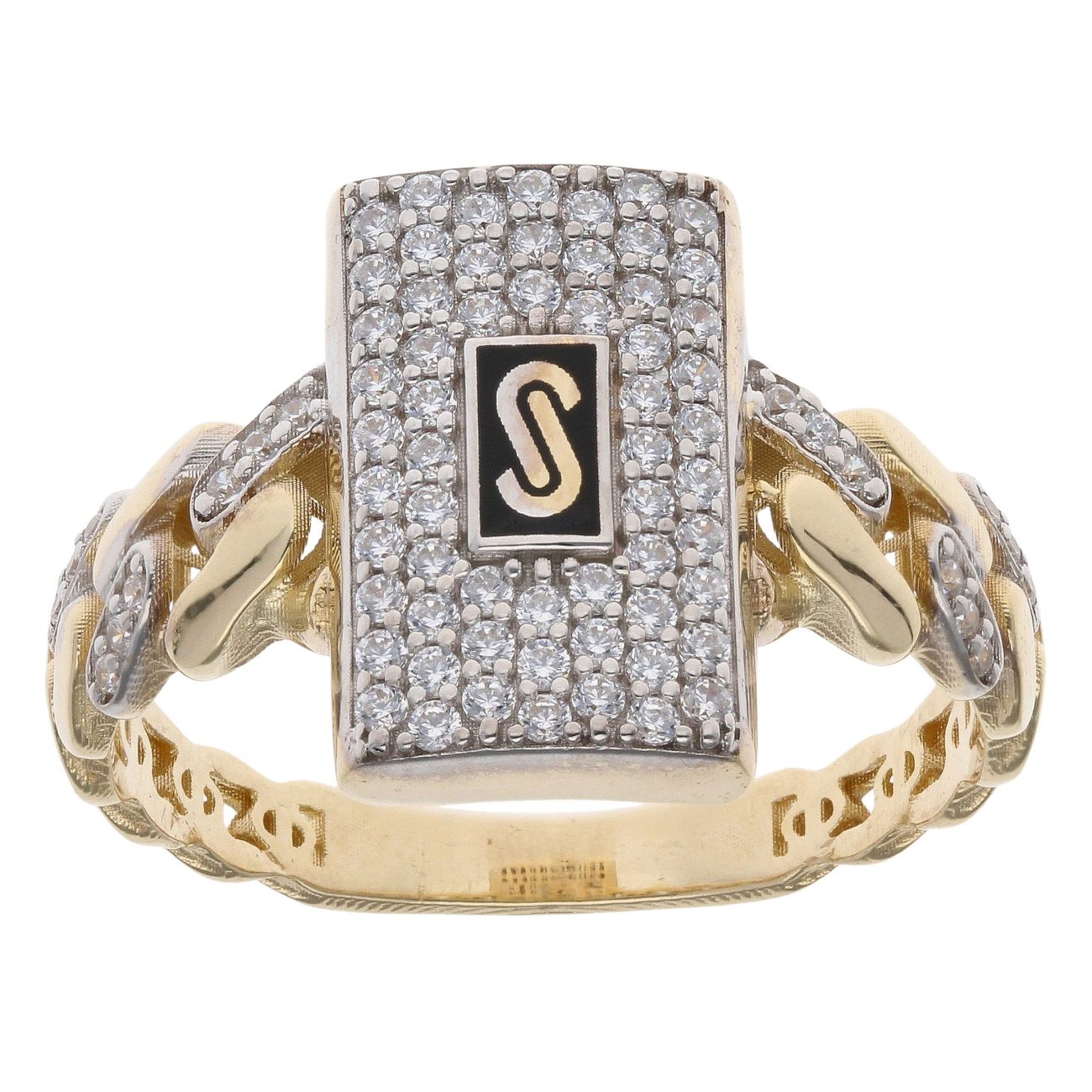 14ct Yellow Gold Monaco Classic Cubic Zirconia Pave Signet Ring