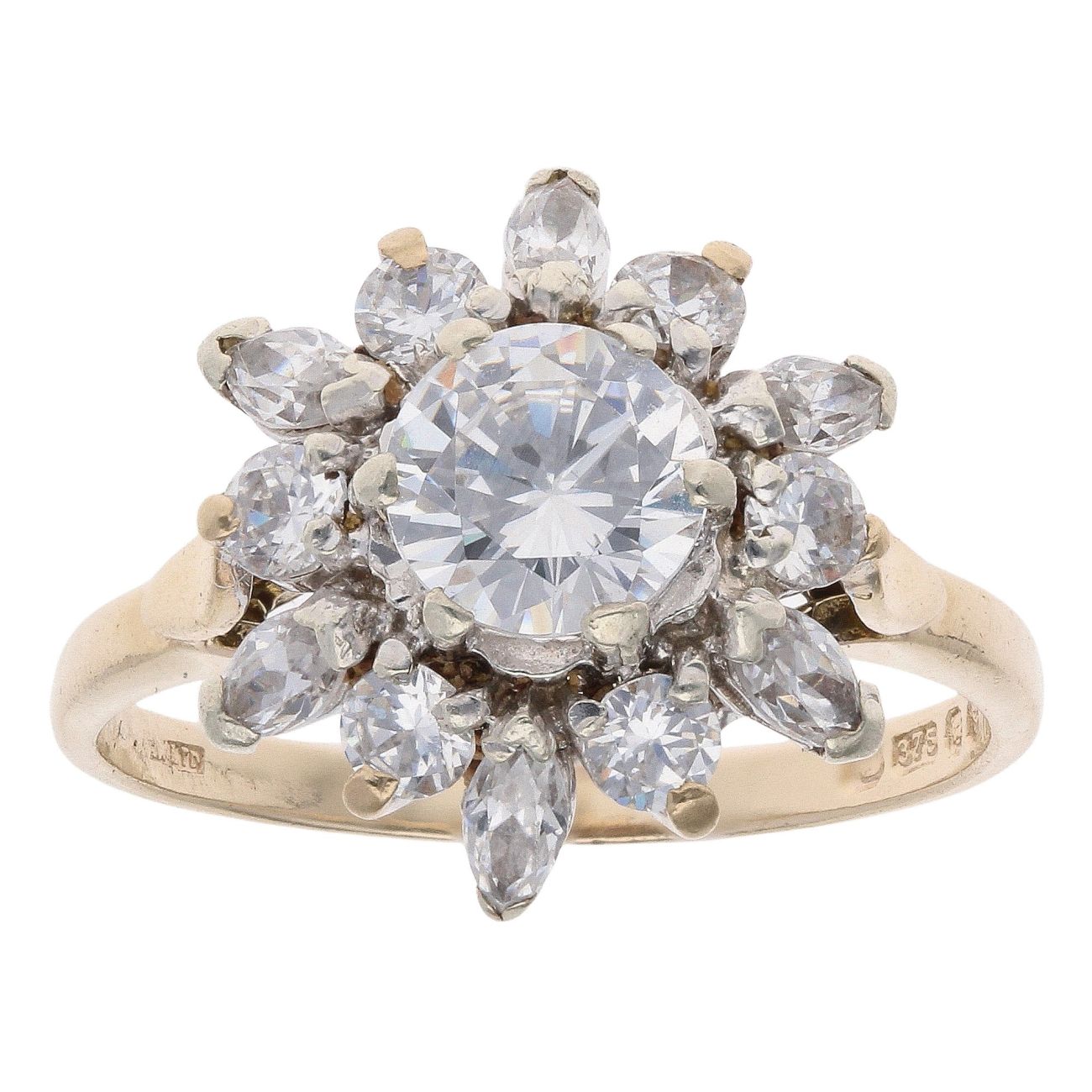 9ct Yellow Gold Cubic Zirconia Cluster Ring