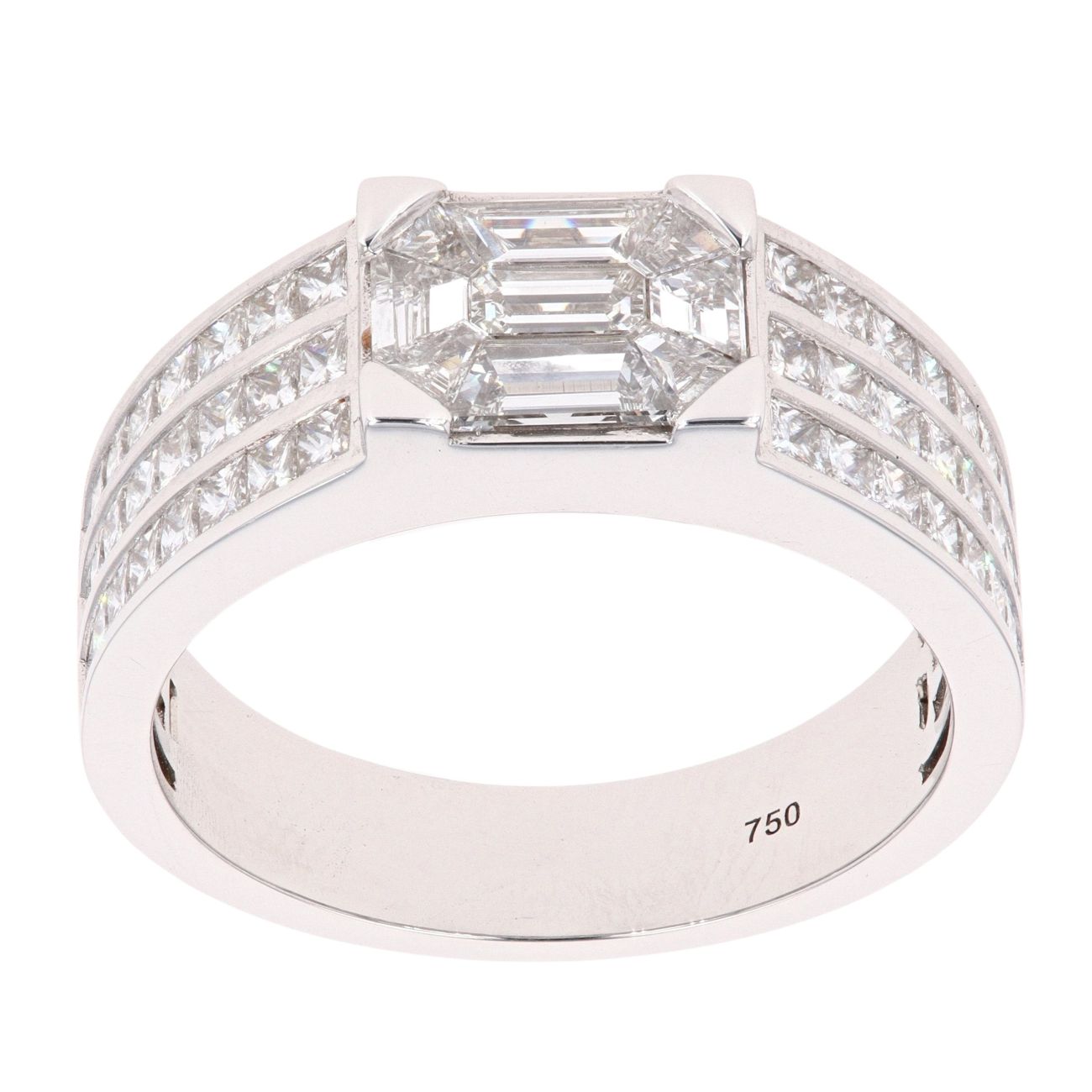 18ct White Gold 2.28ct Pie And Princess Cut Three Row Diamond Ring