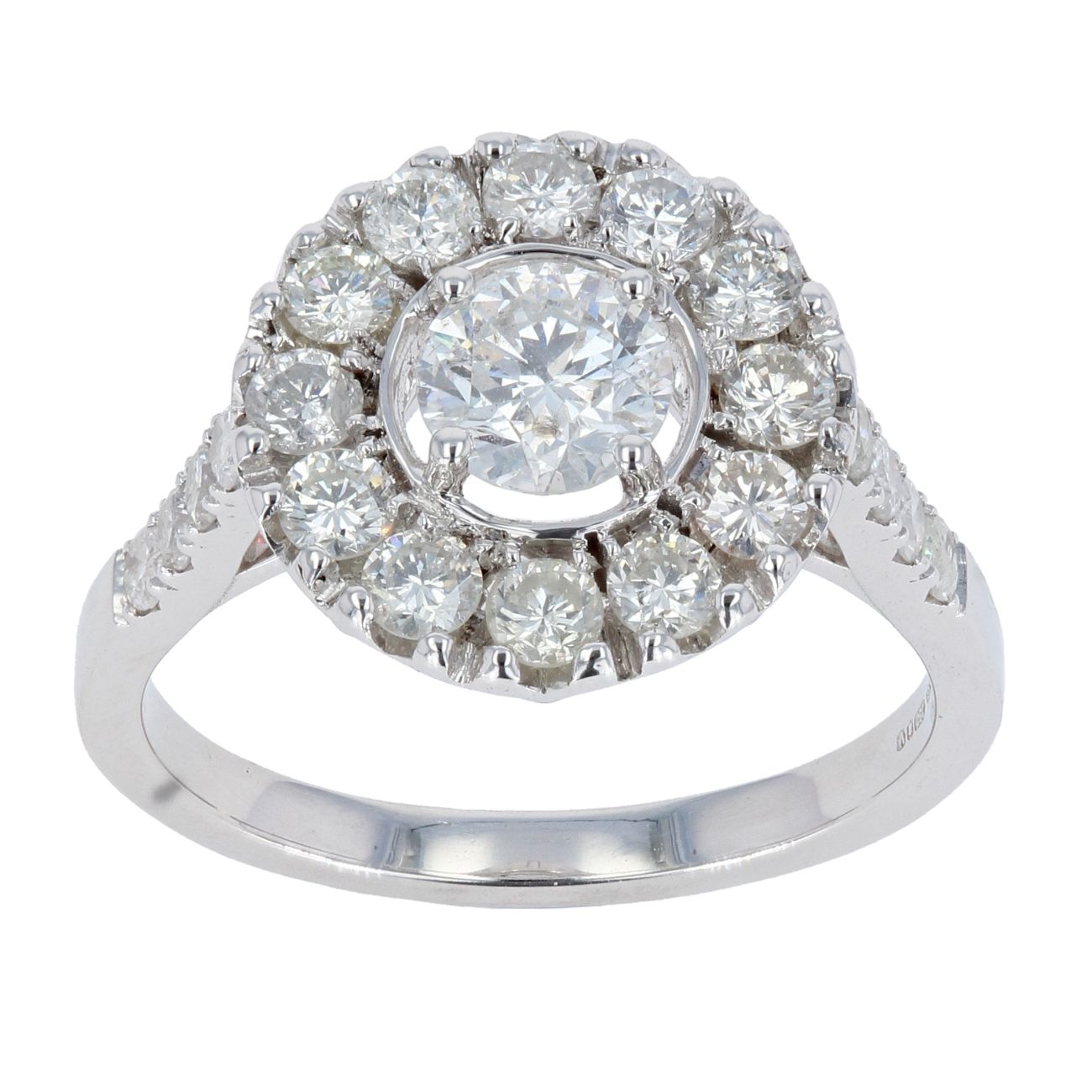 18ct White Gold Est 1.70cts Diamond Halo Cluster Ring by Anya Belle