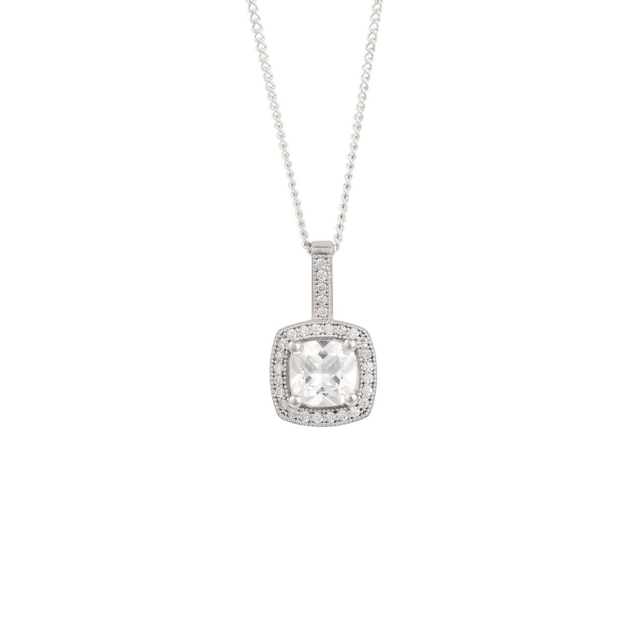 Sterling Silver Square Cubic Zirconia Halo Pendant