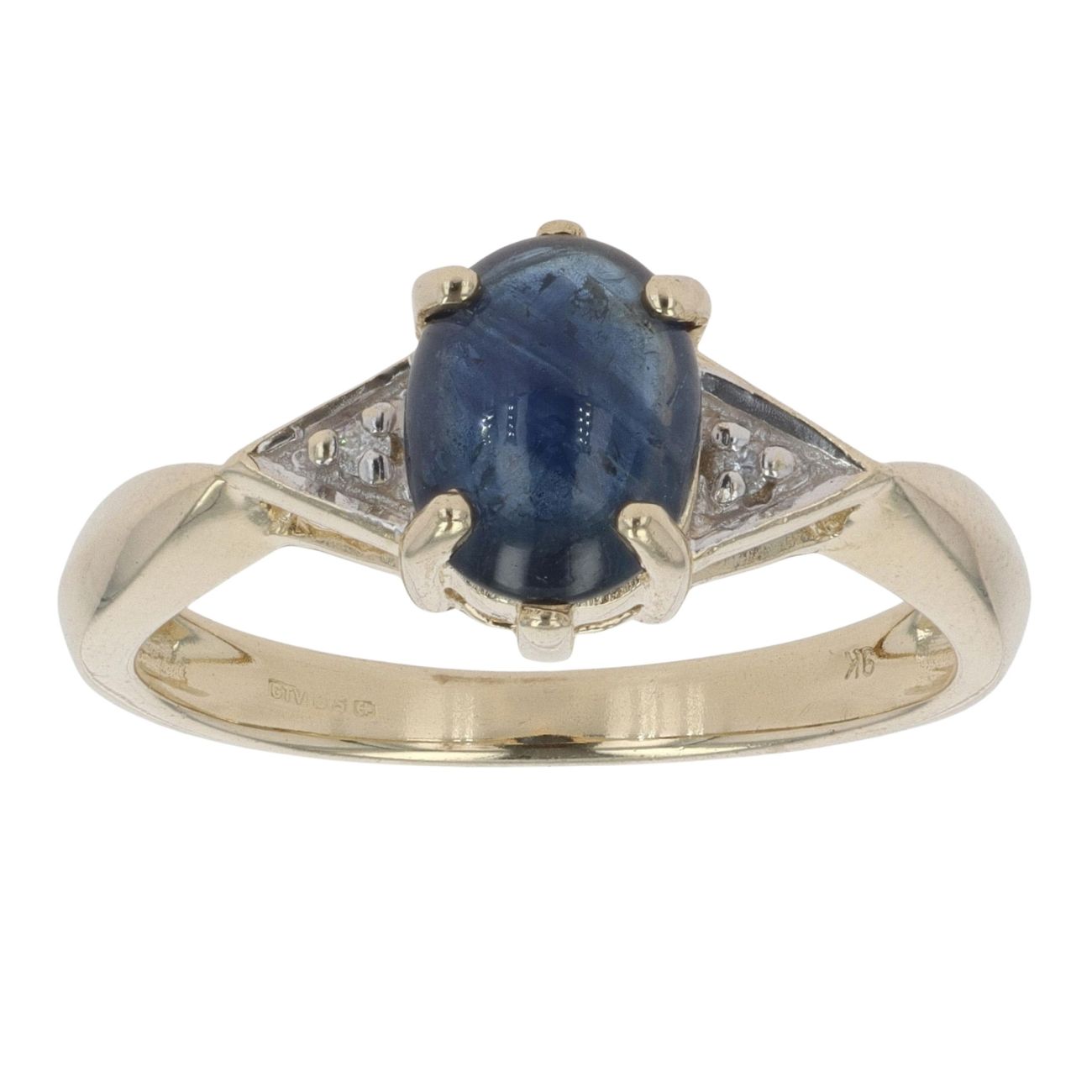 9ct Yellow Gold Sapphire and 0.05ct Diamond Ring