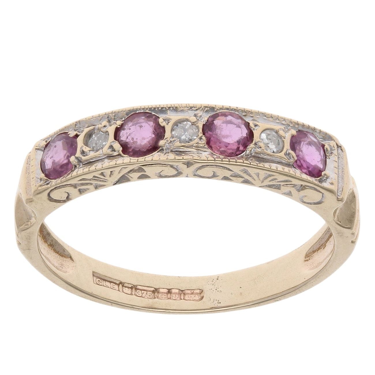 9ct Yellow Gold Ruby And Cubic Zirconia Half Eternity Ring