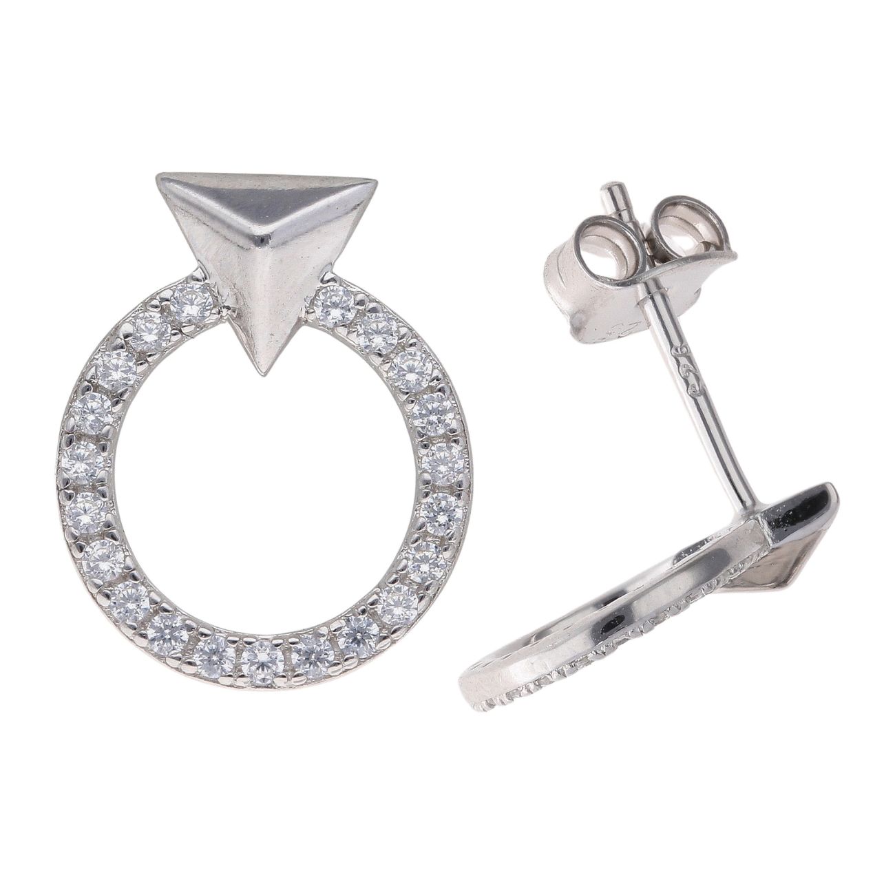 Silver Cubic Zirconia Circular Stud Earrings by Icesia