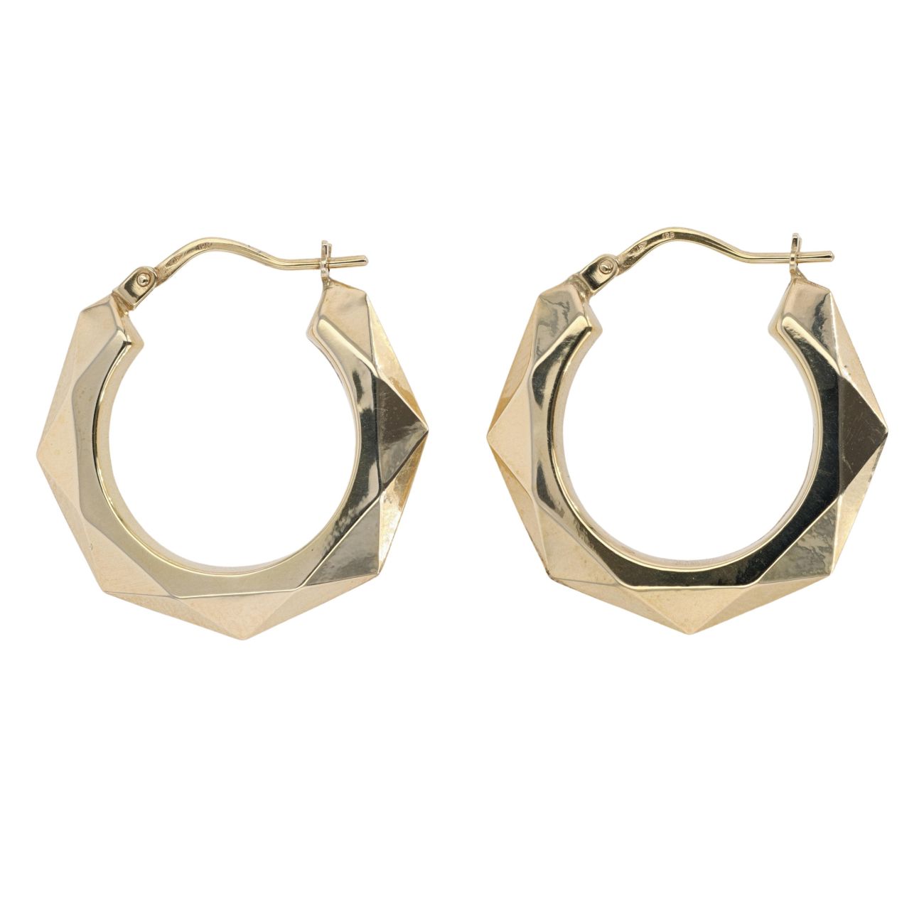 9ct Yellow Gold Large Hexagonal Creole Earrings