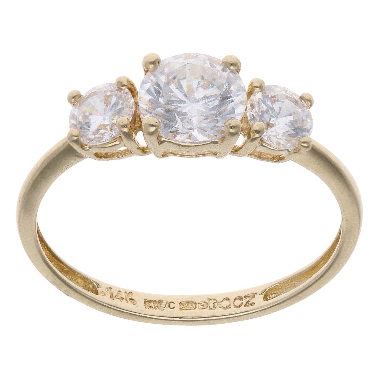 14ct Yellow Gold Cubic Zirconia Three Stone Ring