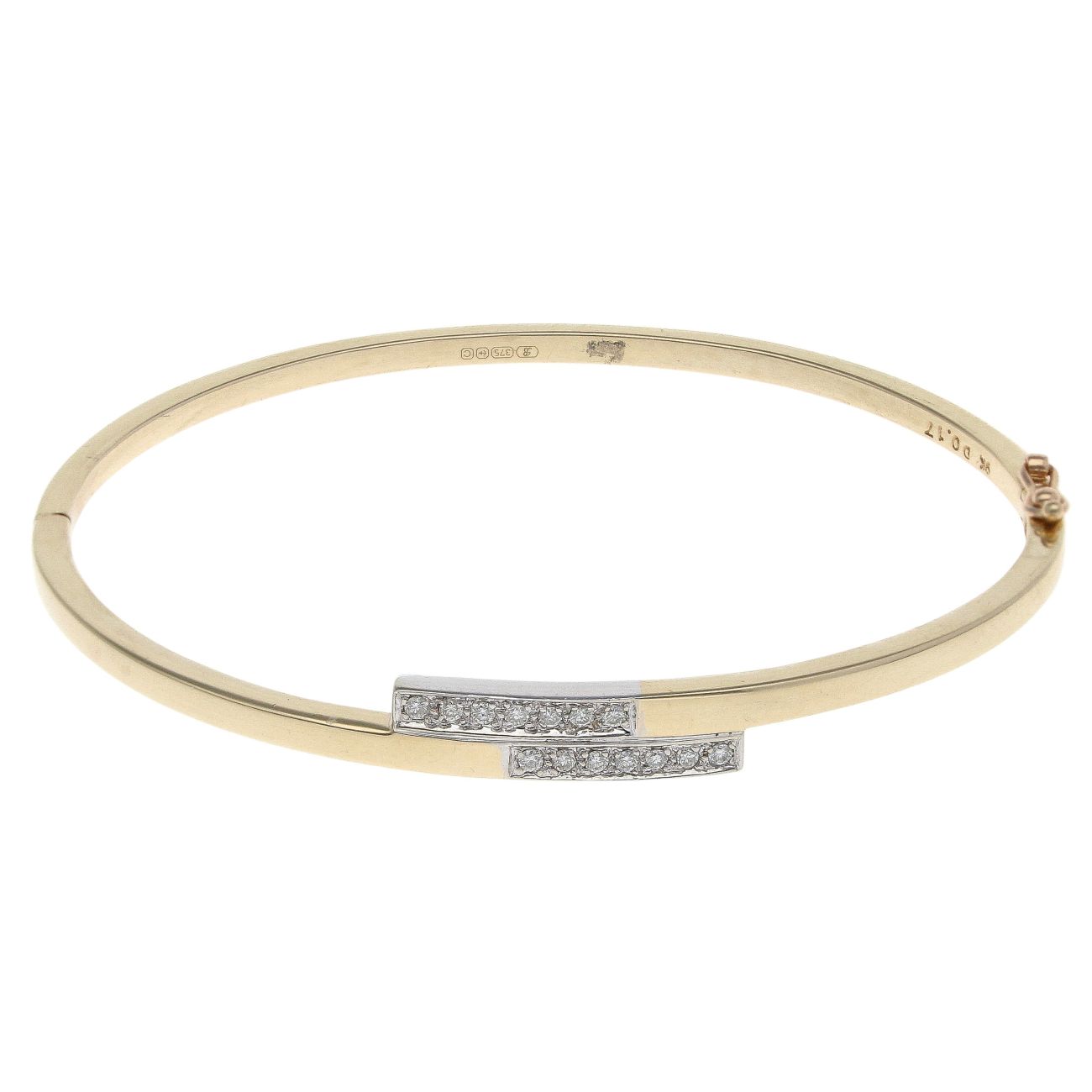 9ct Yellow And White Gold 0.17ct Brilliant Cut Diamond Bangle