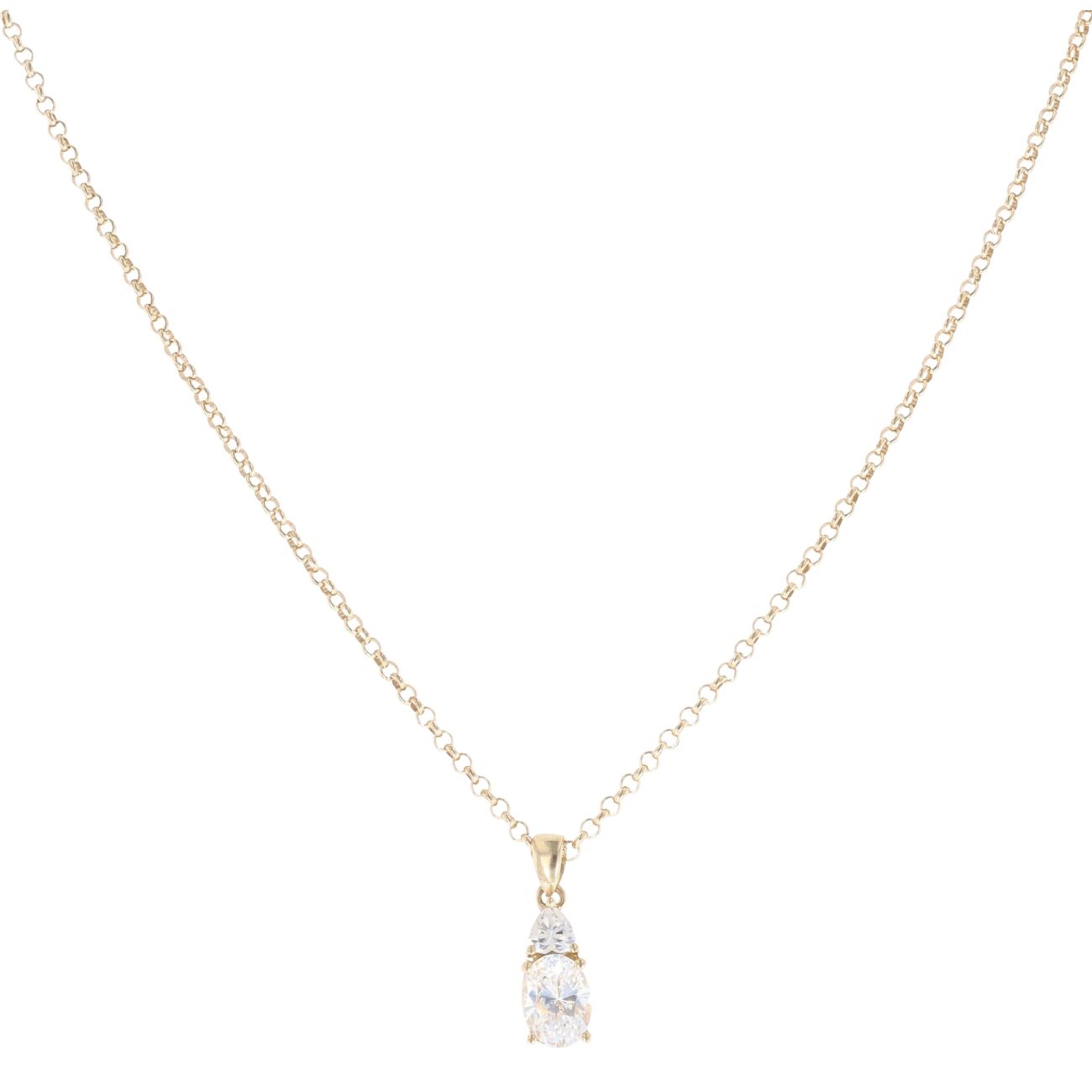 9ct Yellow Gold Cubic Zirconia Two Stone Pendant and Chain 18"