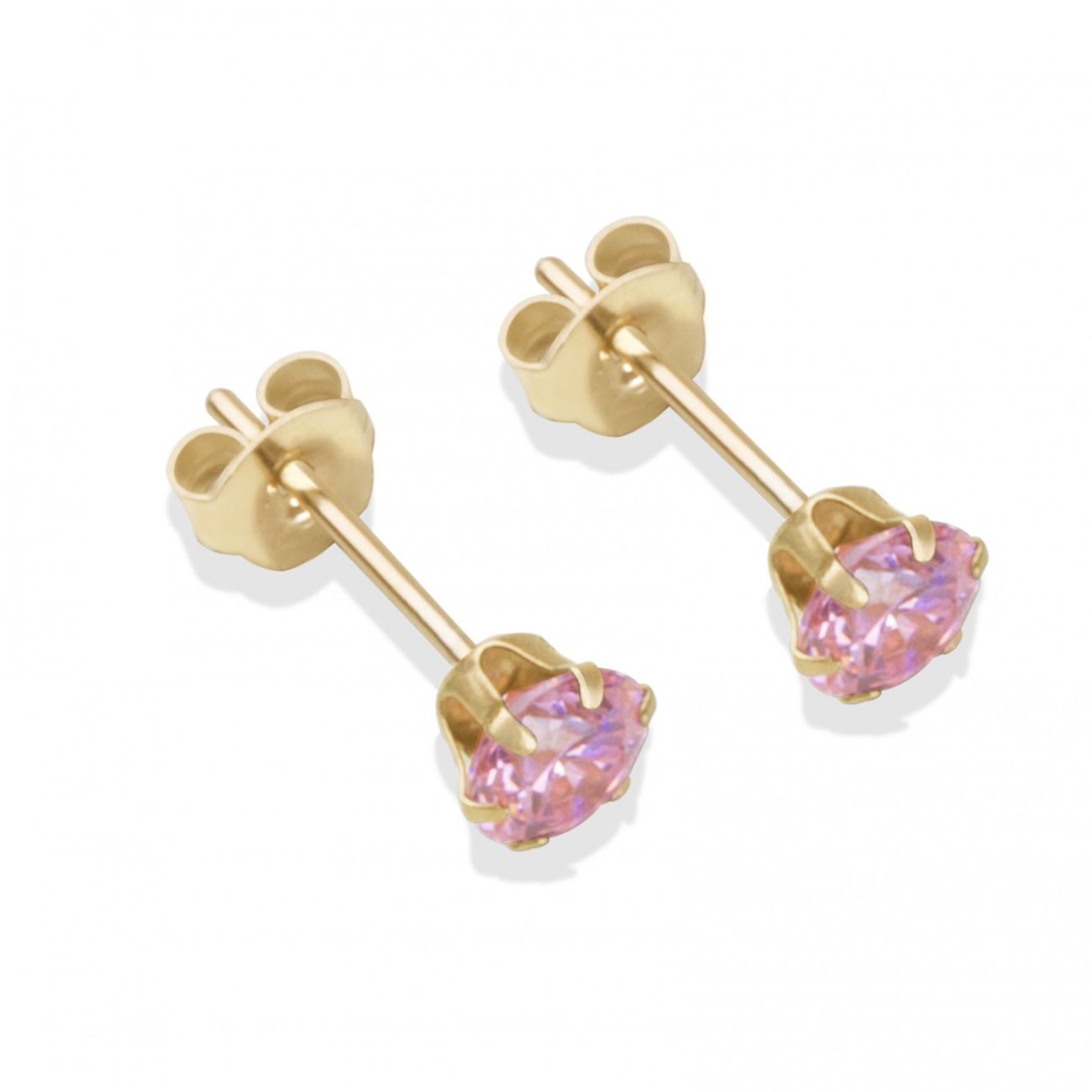9ct yellow gold 4mm pink CZ stud Earrings