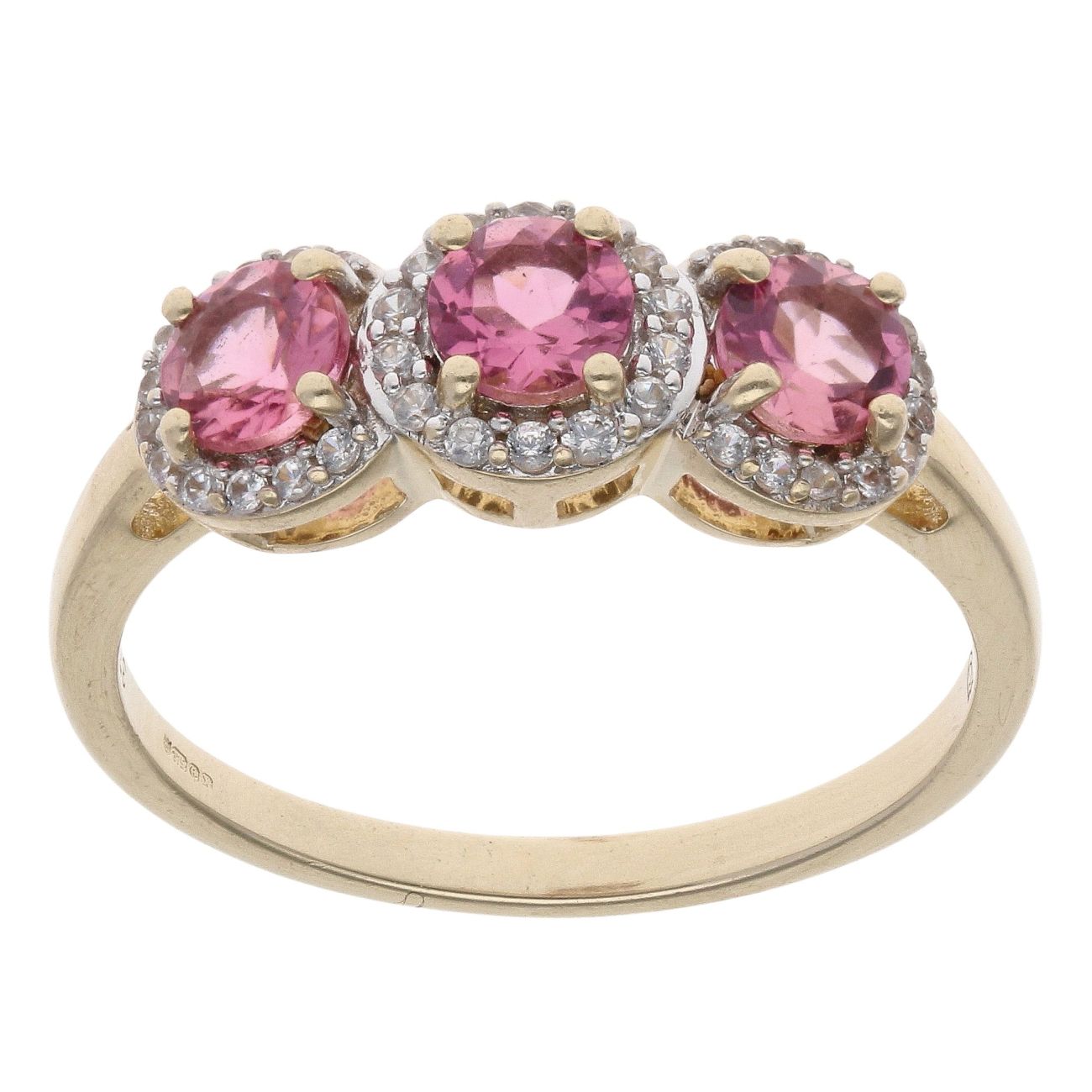 9ct Yellow Gold Pink Gemstone And Cubic Zirconia Cluster Ring