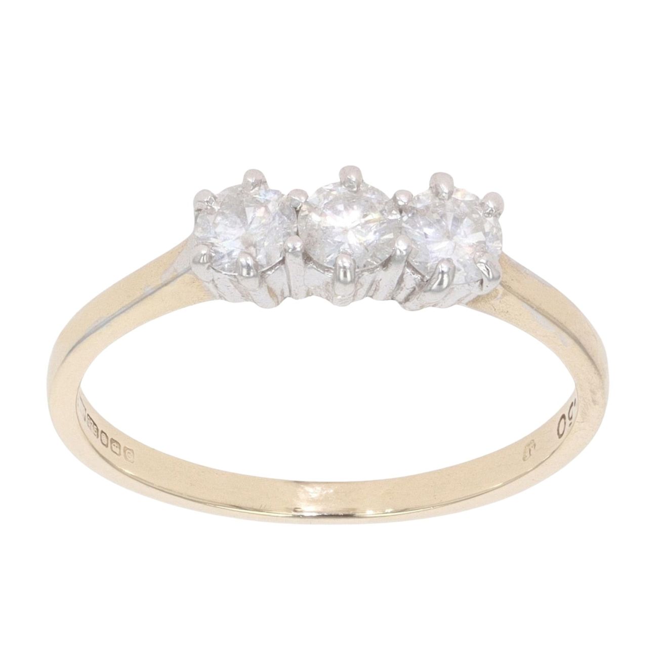 9ct Yellow Gold 0.50ct Brilliant Cut Diamond Trilogy Ring