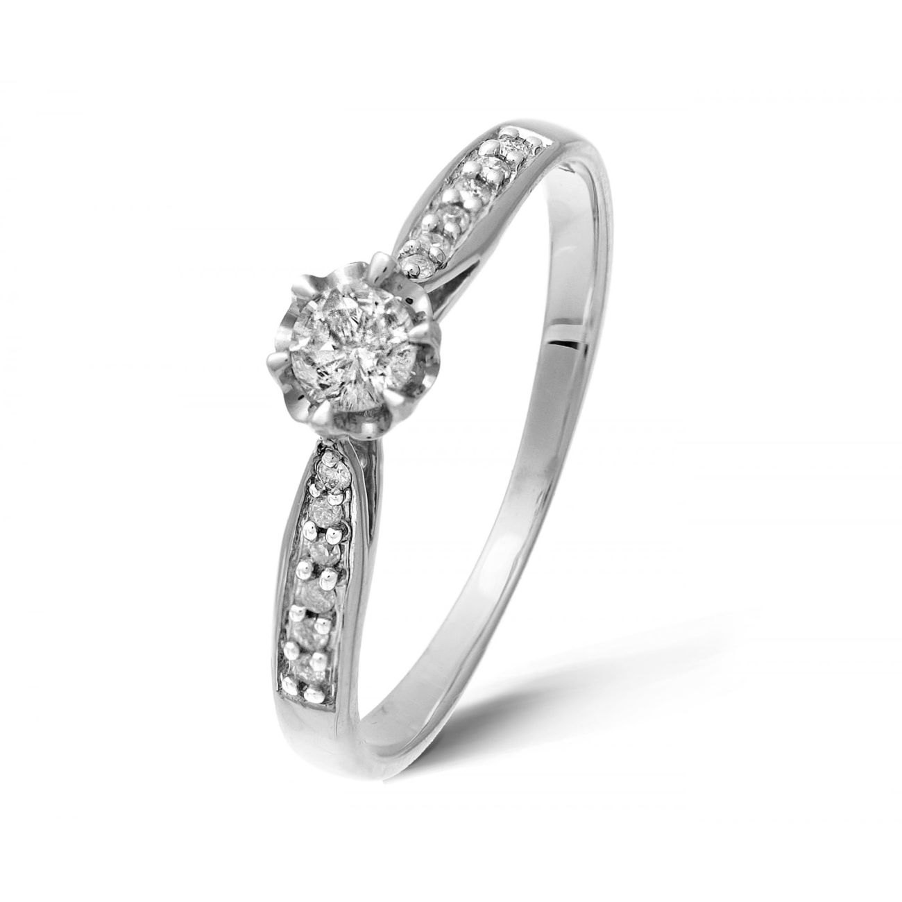 9ct White Gold 0.20ct Solitaire Diamond Ring With Diamond Shoulders