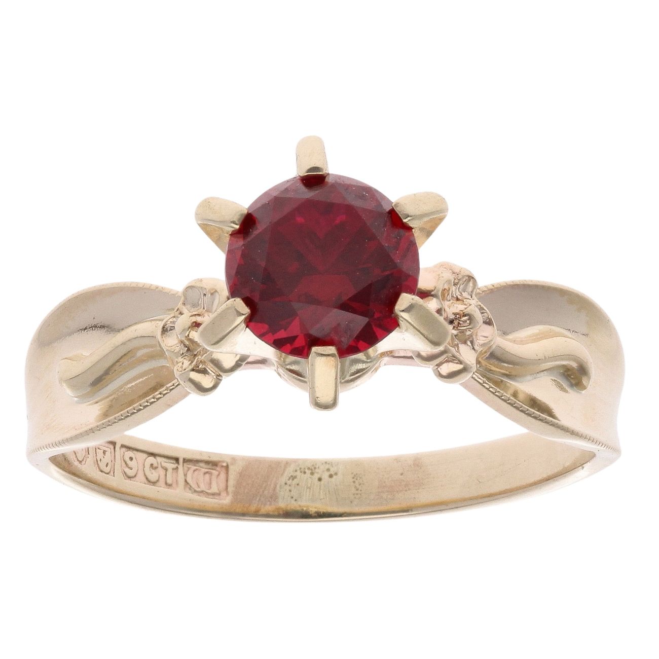 9ct Yellow Gold Created Red Spinel Single Stone Ring
