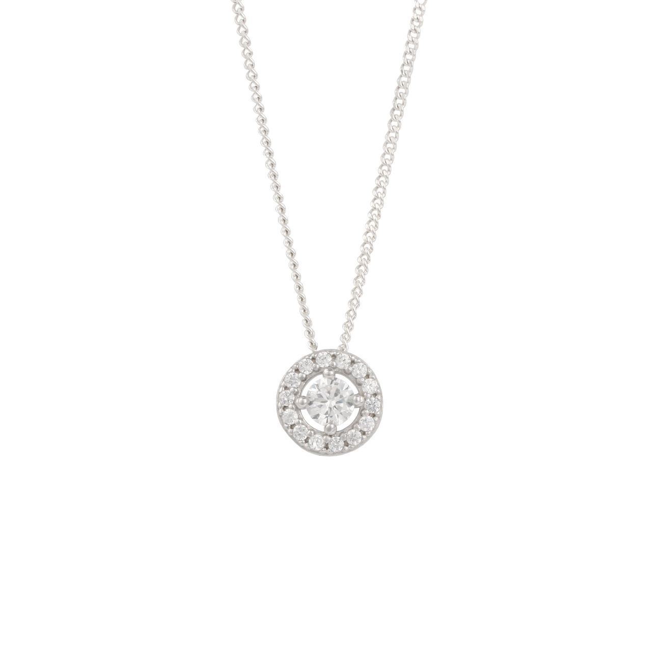 Sterling Silver Round Cubic Zirconia Halo Pendant