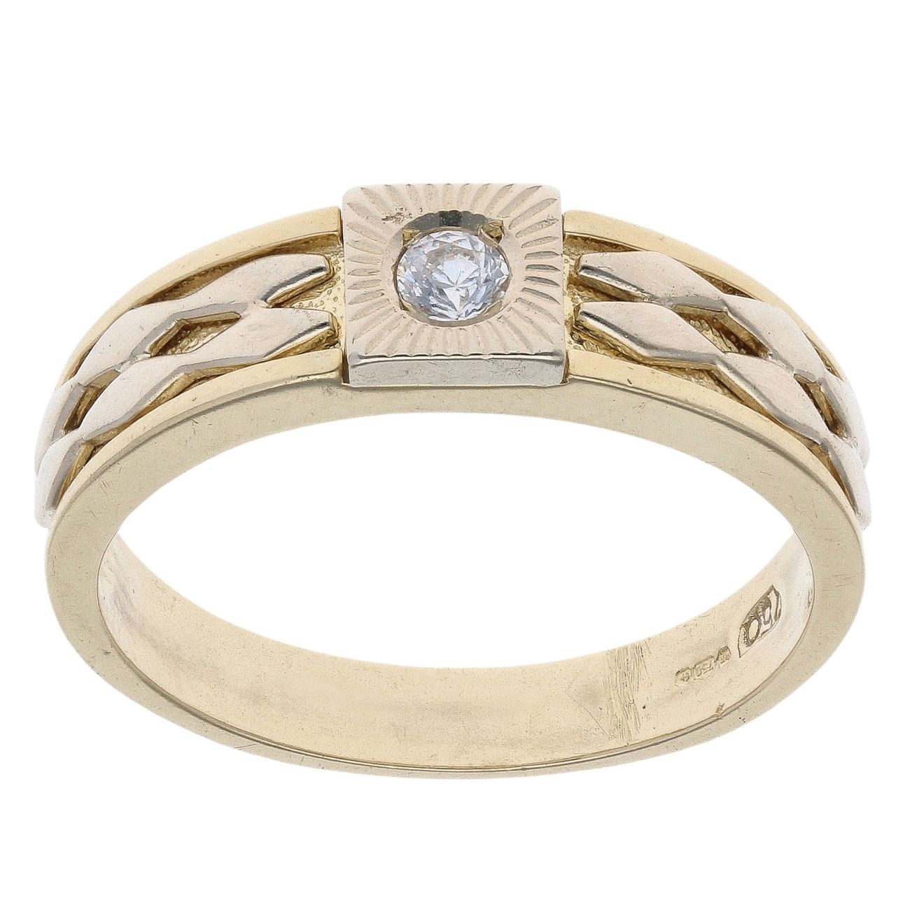 18ct Yellow Gold Cubic Zirconia Patterned Signet Ring