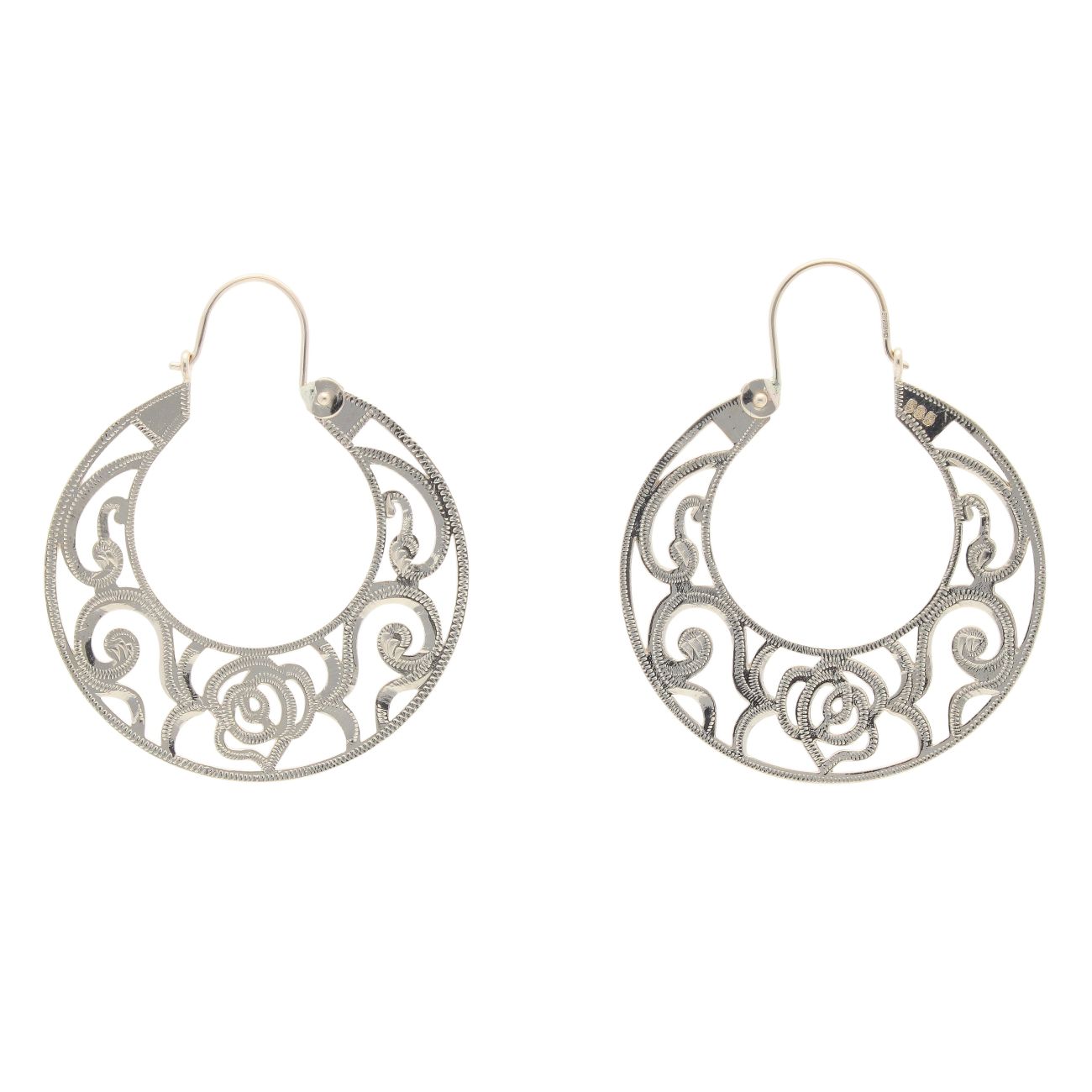 14ct Yellow Gold Patterned Large Creole Earrings