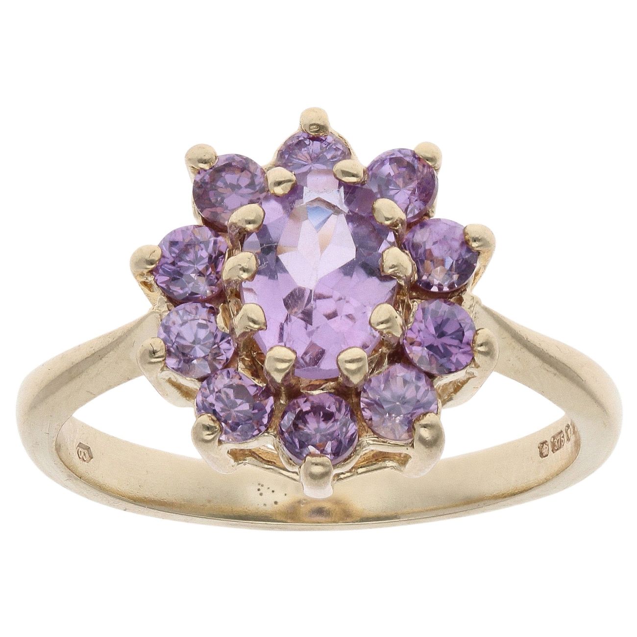 9ct Yellow Gold Amethyst Cluster Ring