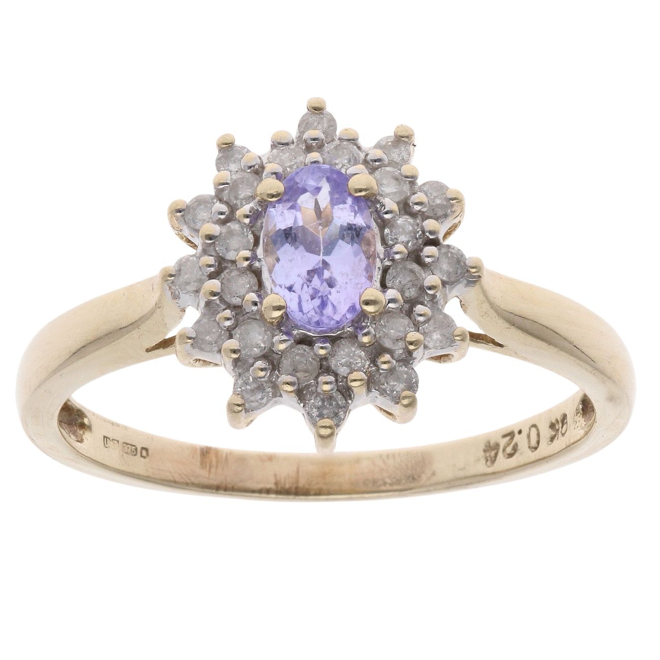 9ct Yellow Gold 0.24ct Diamond And Tanzanite Cluster Ring
