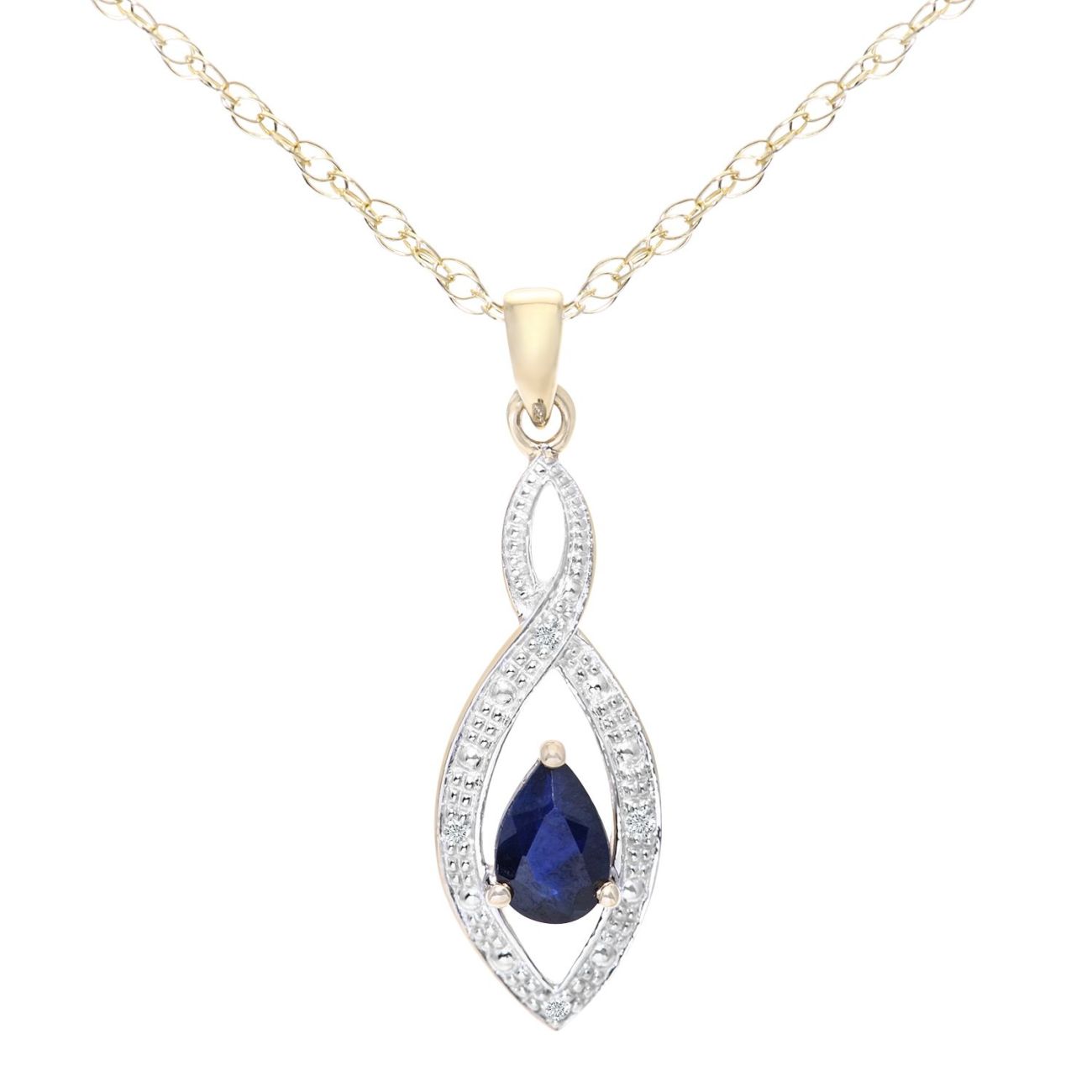 9ct Yellow Gold Sapphire and Diamond Teardrop Pendant Necklace