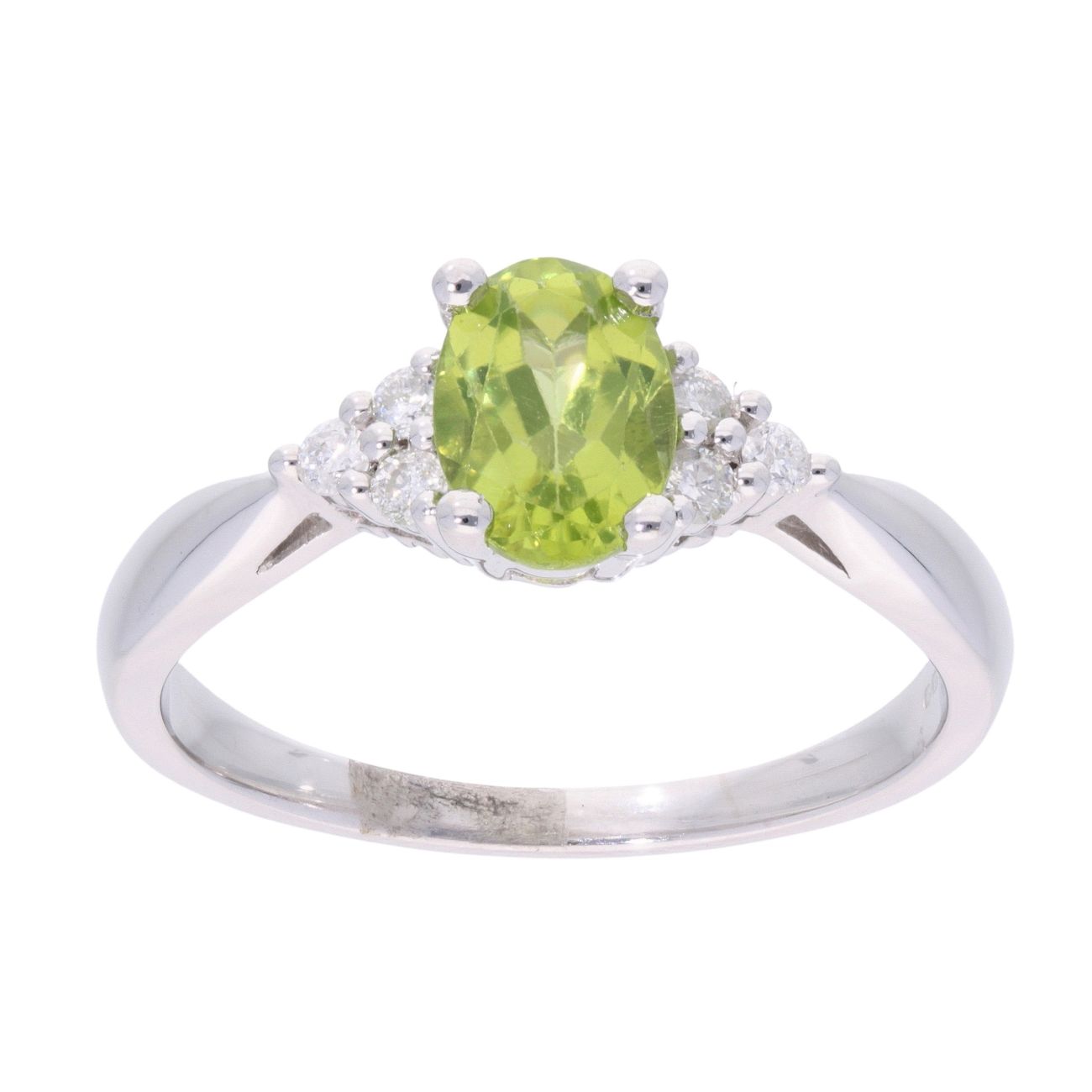 9ct White Gold Peridot and Diamond Oval Ring