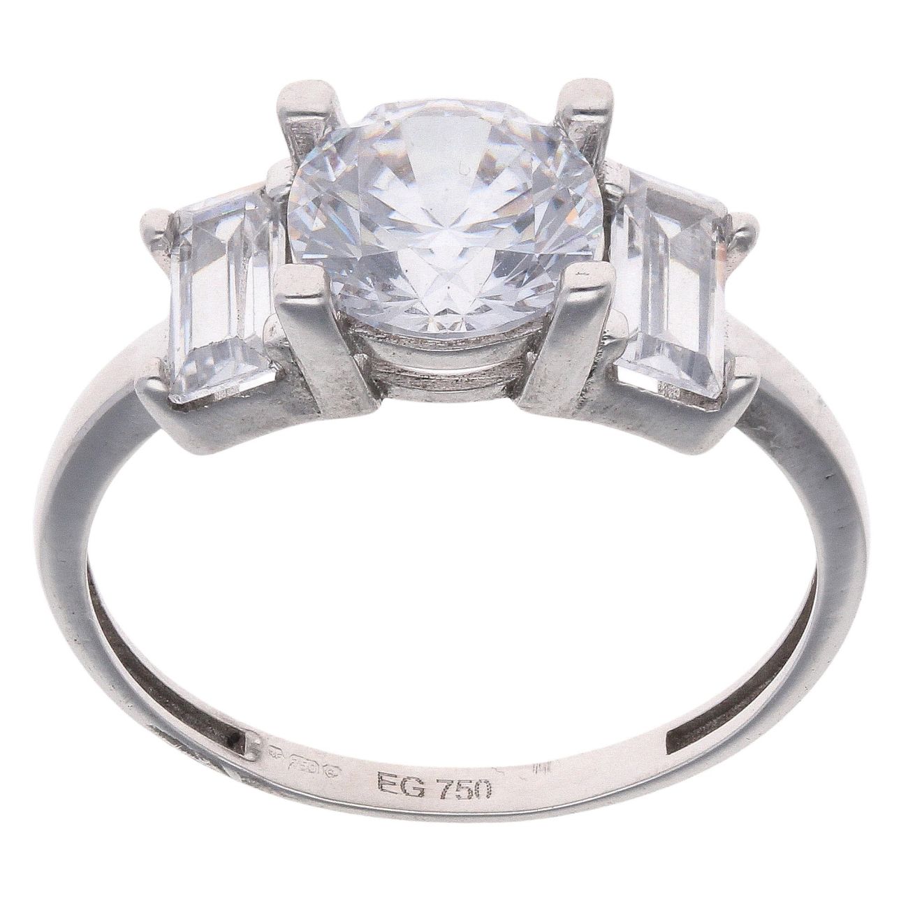 18ct White Gold Three Stone Cubic Zirconia Ring