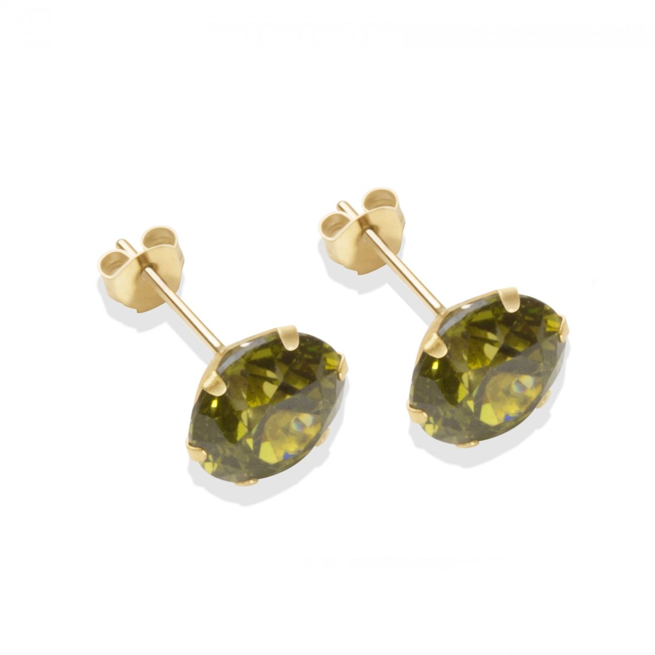 9ct yellow gold 8mm dark peridot CZ stud Earrings