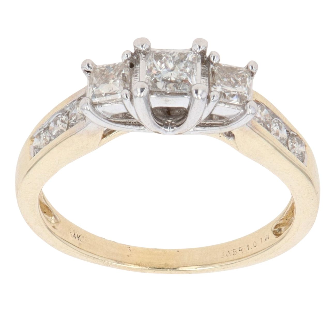 14ct Yellow Gold 1.00ct Princess and Brilliant Cut Diamond Trilogy Ring