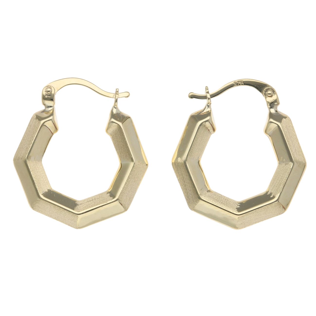 9ct Yellow Gold Hexagonal Creole Earrings