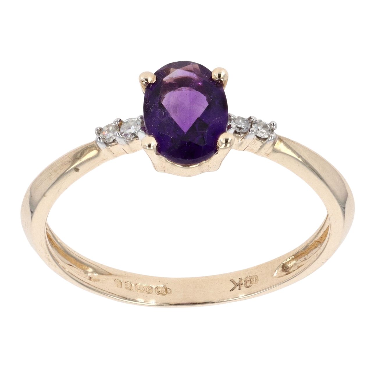 9ct Yellow Gold Created Amethyst and Diamond Ring