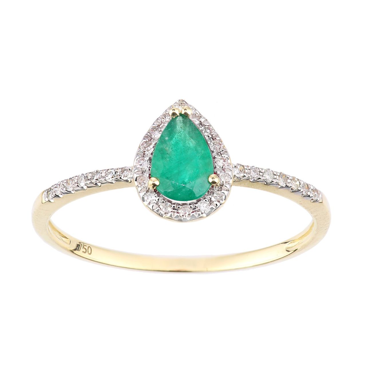 18ct Yellow Gold Pear Emerald and Diamond Teardrop Cluster Ring
