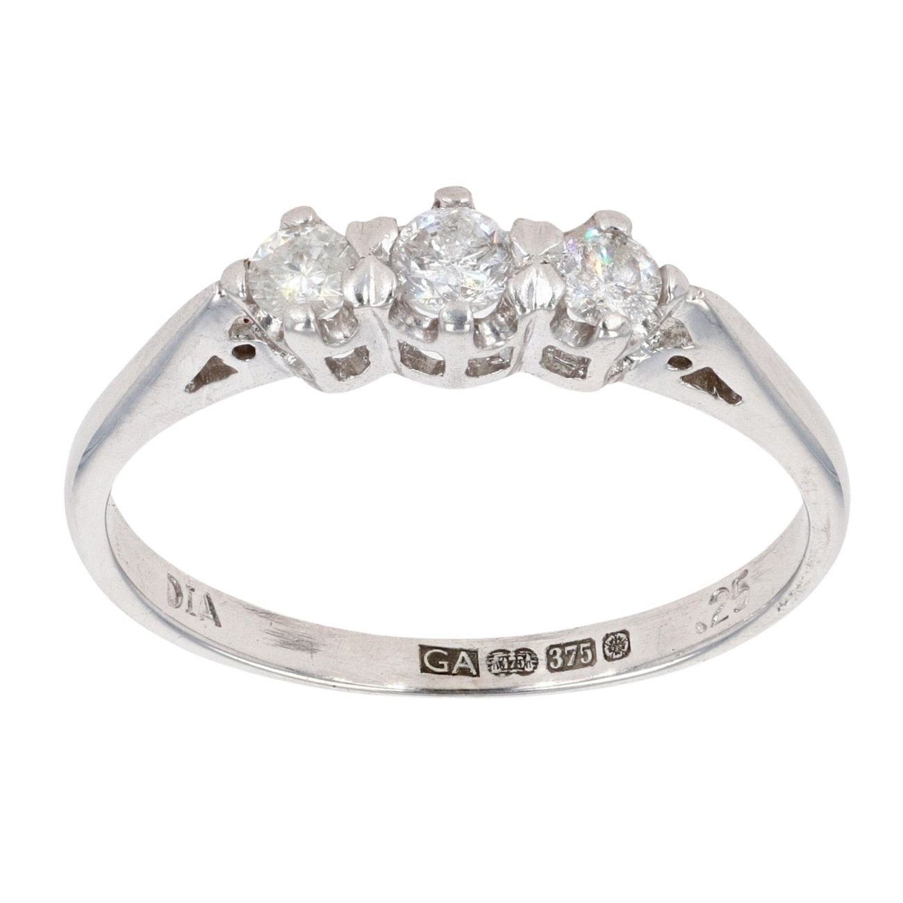 9ct White Gold 0.25ct Diamond Trilogy Ring