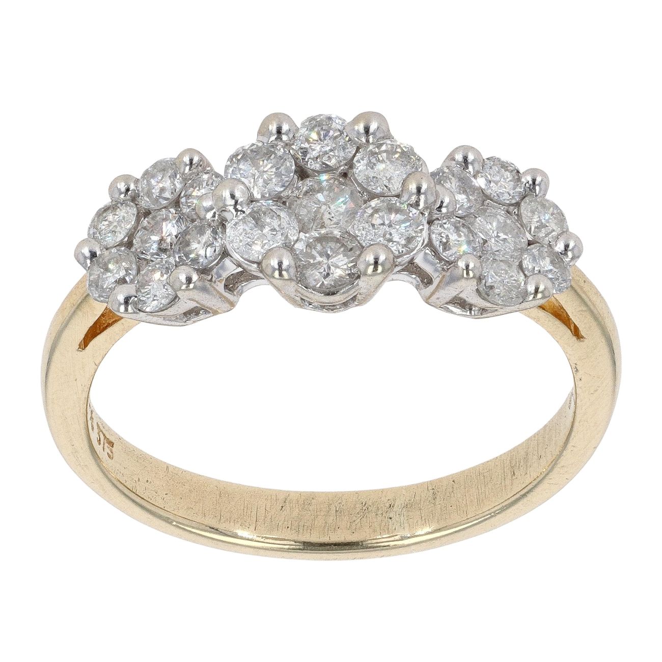 9ct Yellow Gold Triple Cluster 0.80ct Diamond Ring