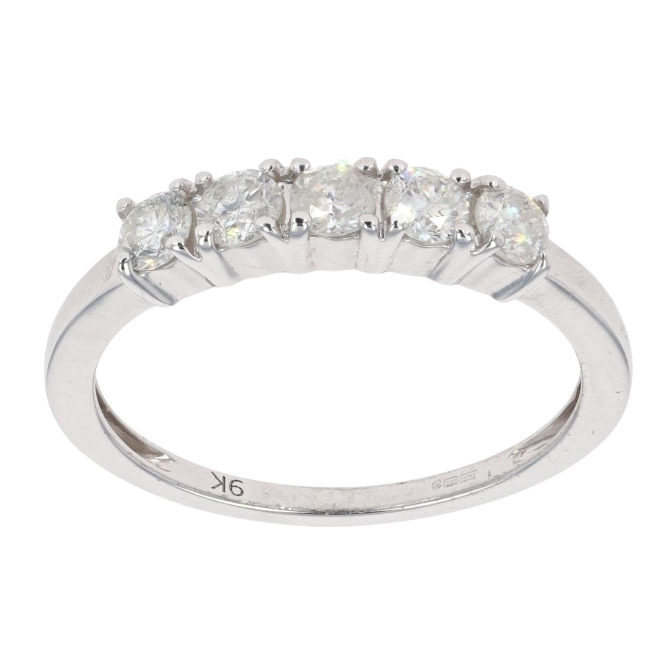 9ct White Gold 0.50ct Diamond Five Stone Ring