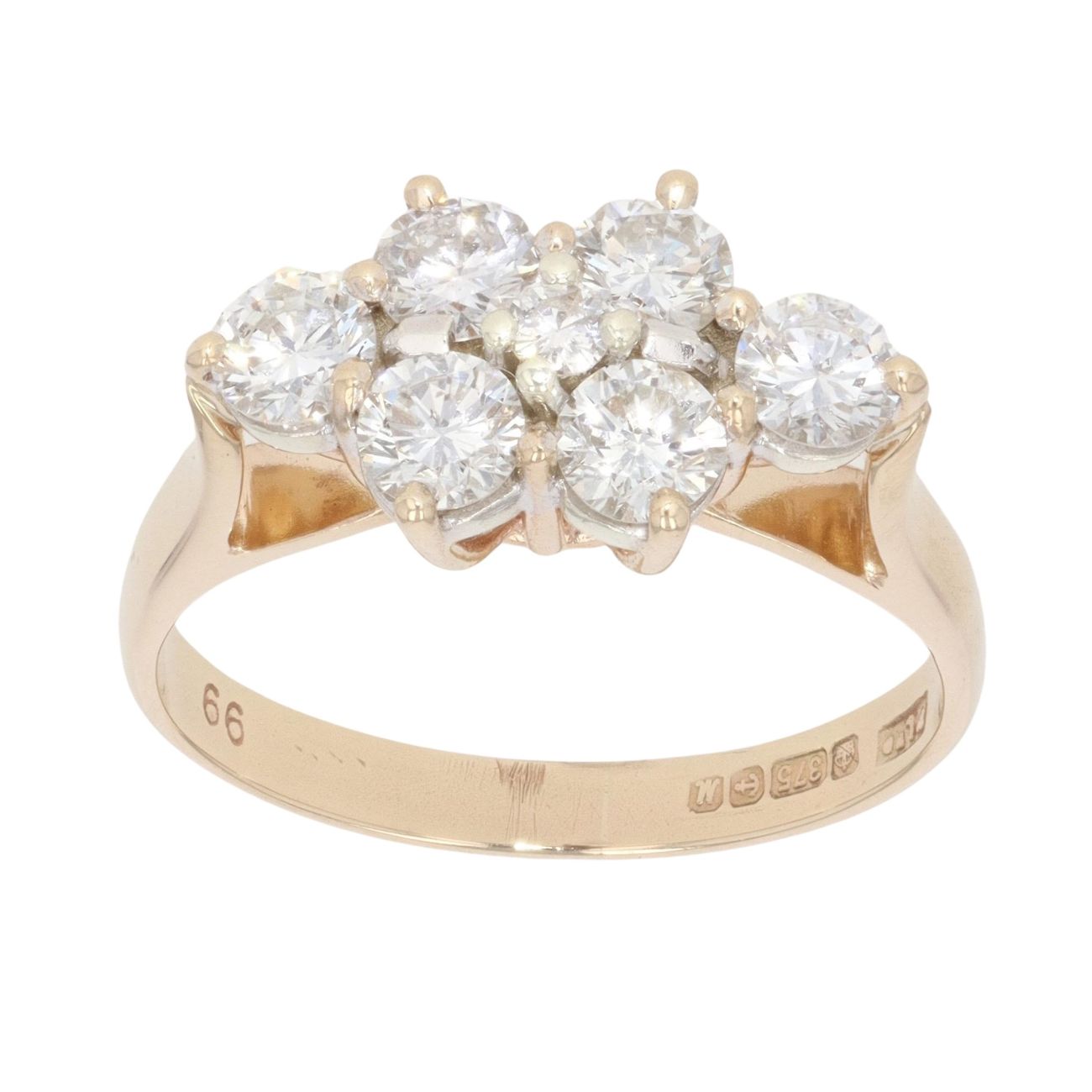 9ct Yellow Gold 1.20ct Brilliant Cut Diamond Cluster Ring