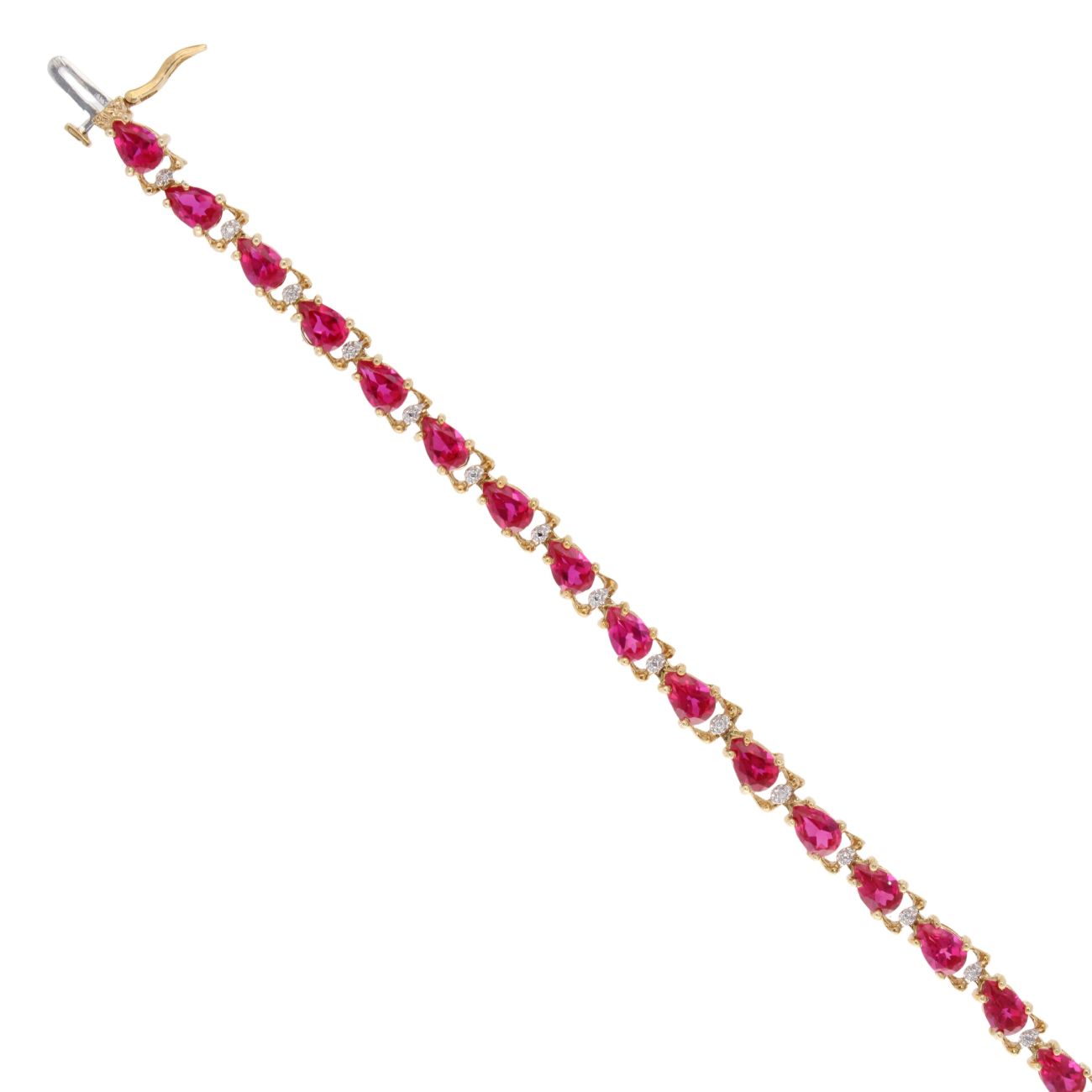 9ct Yellow Gold Created Ruby and Diamond Bracelet 7"