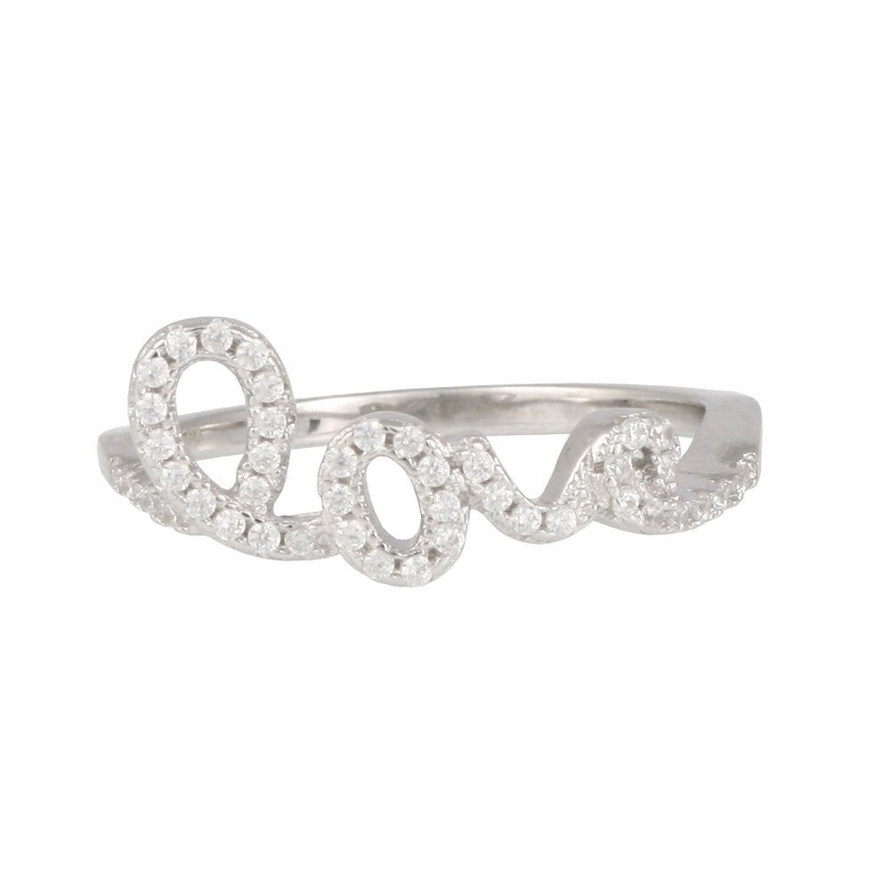 Sterling Silver 'Love' Script Cubic Zirconia Ring