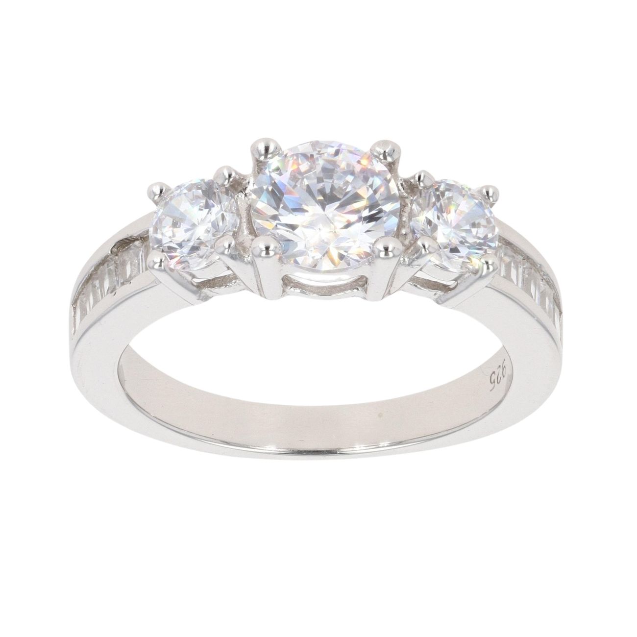 Silver Cubic Zirconia Three Stone Ring by Icesia