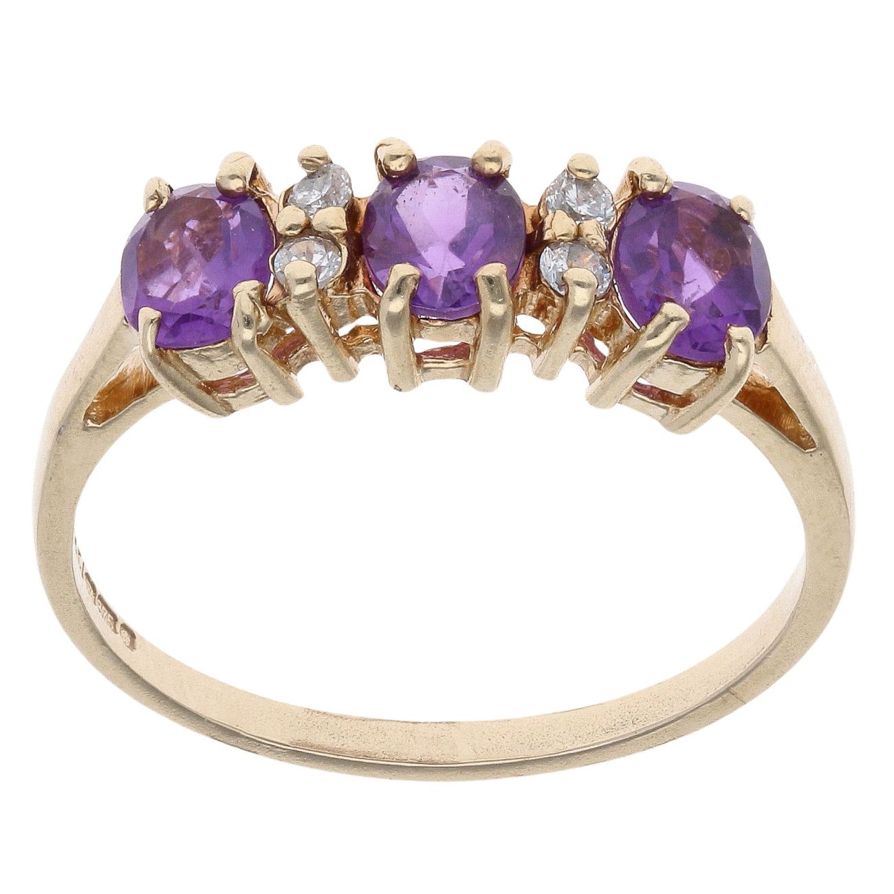 9ct Yellow Gold Purple Gemstone Three Stone Ring