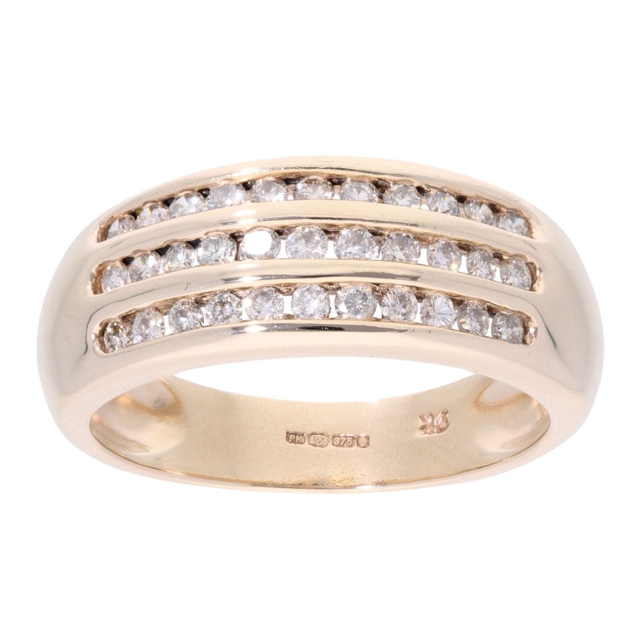 9ct Yellow Gold 0.50ct Diamond Three Row Ring