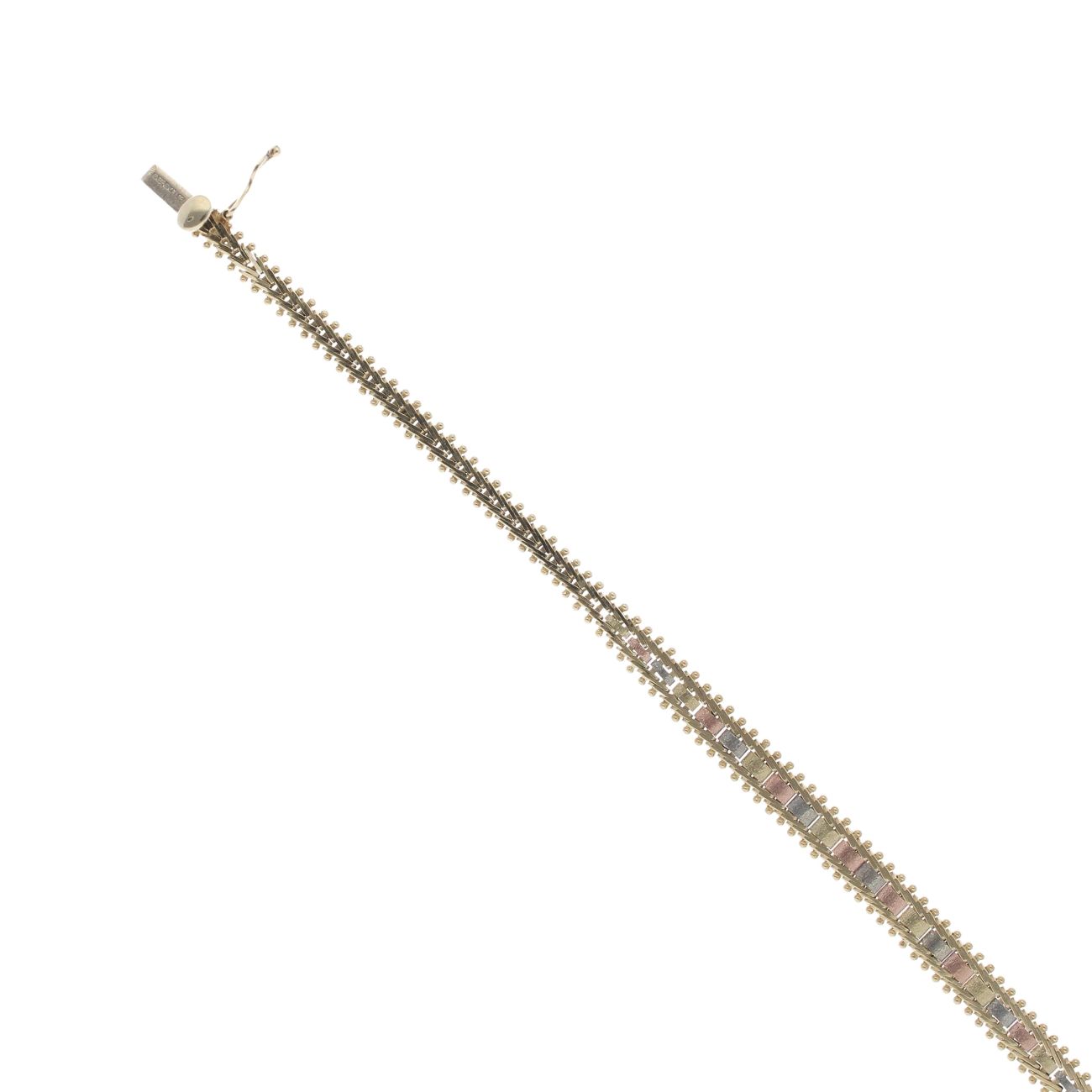 9ct Yellow, Rose And White Gold Bracelet 7"